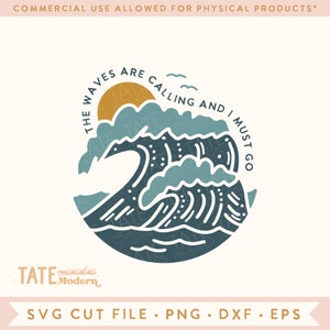 Las olas están llamando y debo ir a archivo de corte SVG - playa svg, playa retro png, cita de playa png, vida oceánica svg- Uso comercial, Archivo digital