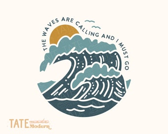 The waves are calling and I must go SVG cut file - beach svg, Retro beach png, beach quote png, ocean life svg- Commercial Use, Digital File