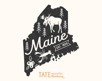 Vintage Maine SVG cut file - retro Maine home svg, New England state svg, Maine state symbol svg, Maine png - Commercial Use, Digital File