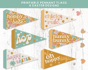 Bandierine pasquali STAMPABILI, decorazioni stampabili per cestini pasquali, bandierine stampabili retrò, stampabili per la giornata di Pasqua felice / Download DIGITALE