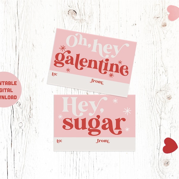 PRINTABLE Galentine Retro Modern Cookie Gift Tags, Boho Red Pink Valentine Cookie Tags, Fun Mod Vintage Gift Tags | DIGITAL Download