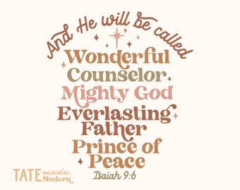 And He will be called - Isaiah 9:6 retro SVG cut file, Neutral Christmas png, Christmas bible verse png - Commercial Use, Digital File