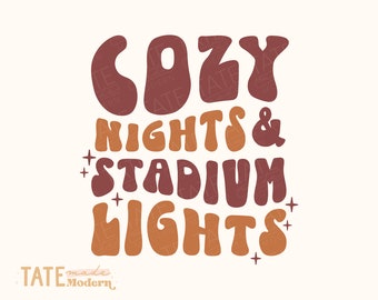 Notti accoglienti e file di taglio SVG delle luci dello stadio - Mamma di football retrò in formato svg, maglietta da football del liceo in formato svg, autunno in formato svg - Uso commerciale, file digitale