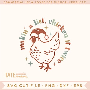 Maak een lijst, kip het twee keer SVG-bestand knippen - kerstkip svg, country christmas png, boerderijillustratie - commercieel gebruik, digitaal bestand