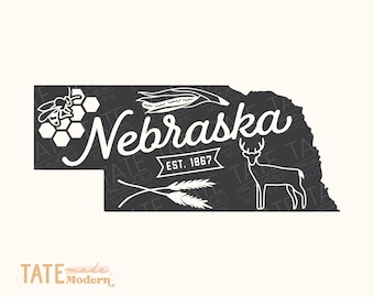Archivo SVG vintage de Nebraska: casa de Nebraska, símbolos estatales de Nebraska, mapa de Nebraska, mapa del medio oeste (PNG) - Uso comercial, archivo digital