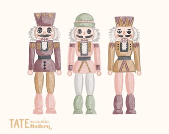 Watercolor Nutcracker PNG file - Pink Girl Christmas png, Neutral Christmas png, Retro Holiday png - Commercial Use, Digital File