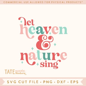 Deje que el cielo y la naturaleza canten el archivo de corte SVG retro, Alegría al mundo png, Navidad cristiana svg - Uso comercial, Archivo digital