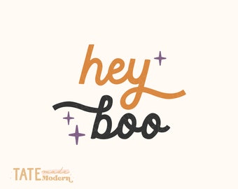 Hey boo SVG cut file - Retro halloween svg, boho halloween shirt svg, boho spooky svg, mama halloween svg - Commercial Use, Digital File