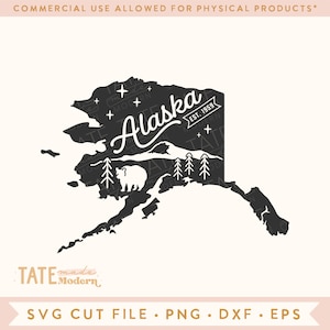 fichier de coupe vintage Alaska SVG - Alaska home svg, Alaska State symboles svg, svg de carte de l'Alaska, Denali svg - usage commercial, fichier numérique