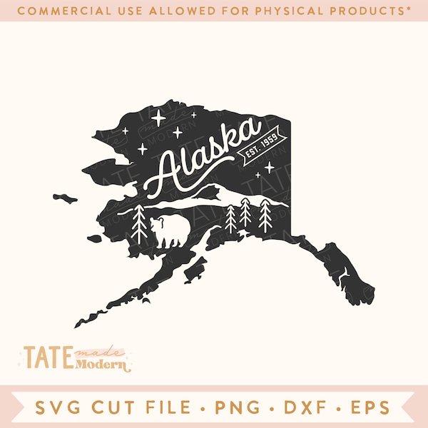 Vintage Alaska SVG cut file - Alaska home svg, Alaska state symbols svg, Alaska map svg, Denali svg - Commercial Use, Digital File