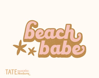 Beach babe SVG cut file, Boho retro beach day t-shirt svg, Ocean love svg, Summer beach trip svg, Coast life - Commercial Use, Digital File