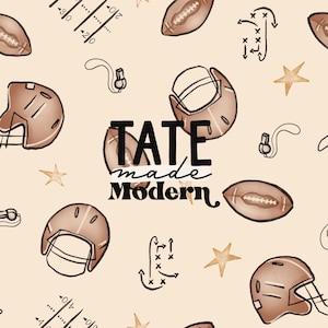 Football Seamless Pattern File - watercolor neutral football season seamless pattern, vintage football kids fabric pattern