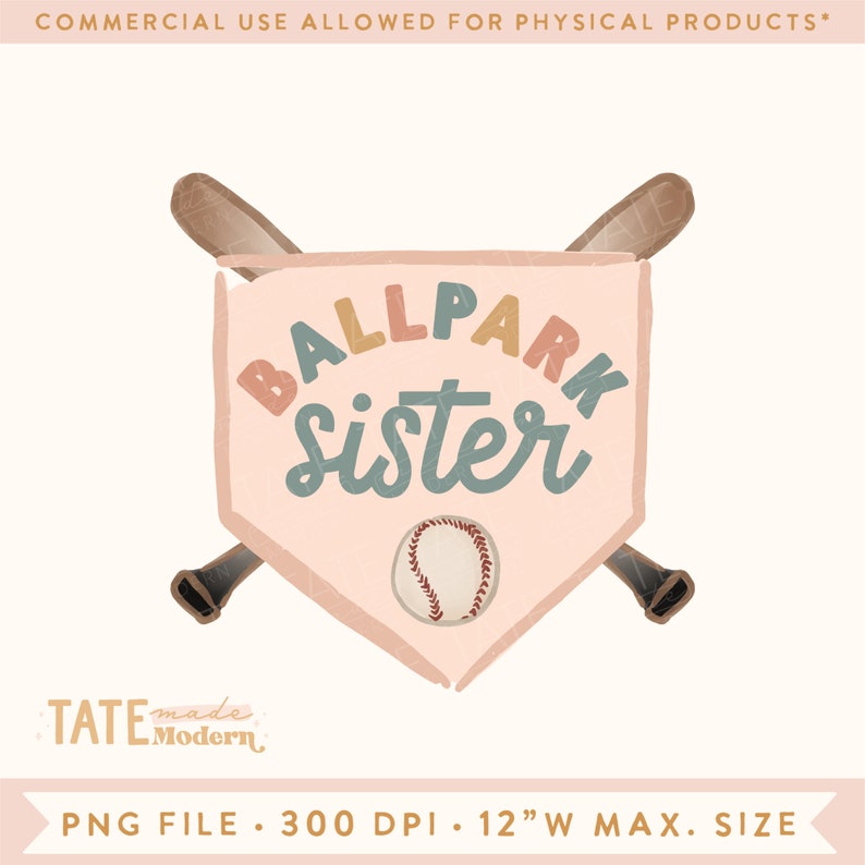 Ballpark sister PNG file watercolor baseball png, baseball girl png, pink baseball sister png Commercial Use, Digital File image 1
