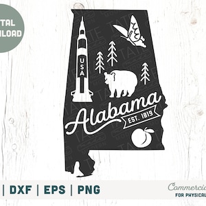 vintage Alabama SVG cut file - Alabama home svg, Alabama Rocket svg, Alabama State symboles svg, Alabama map - Utilisation commerciale, Fichier numérique