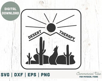 Desert Therapy Coyote Desert Scene SVG cut file, Southwest svg, Arizona retro svg, Palm desert svg - Commercial Use, Digital File