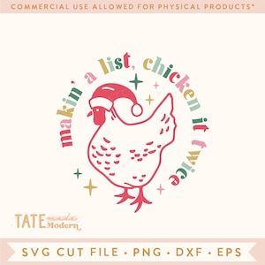 Maak een lijst, kip het twee keer SVG-bestand knippen - kerstkip svg, country christmas png, boerderijillustratie - commercieel gebruik, digitaal bestand