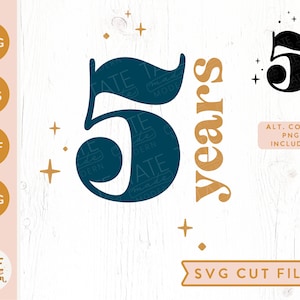 Fichier coupé SVG de 5 ans - chemise rétro du cinquième anniversaire svg, rétro 5e anniversaire svg, png de 5 ans - Utilisation commerciale, Fichier numérique