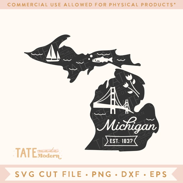 Vintage Michigan SVG cut file - Michigan home svg, Michigan state svg, Mackinac bridge svg - Commercial Use, Digital File