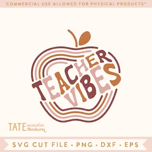 Teacher Vibes Retro SVG cut file - teacher shirt svg, retro teacher gift svg, Retro back to school svg - Commercial Use, Digital File