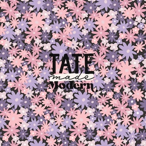 May include: A repeating floral pattern in pink, lilac, and white on a dark background. The text "TATE made Modern" is displayed in black and white across the design.
