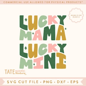Lucky Mama & Lucky mini SVG-Schnittdateien - retro St. Patricks Day svg, cute mommy and me st. Patricks png - Kommerzielle Nutzung, Digitale Datei
