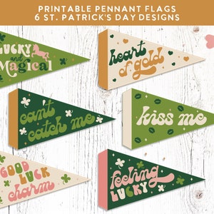 PRINTABLE St. Patricks Day Pennant Flags, St. Patricks party decor, Retro printable pennant, Lucky charm printable | DIGITAL Download