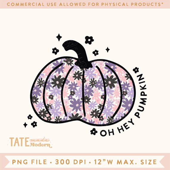 Oh hey pumpkin retro Halloween floral PNG for sublimation- Retro fall, halloween mama png, floral halloween- Commercial Use, Digital File