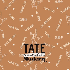 I love you in every language ASL Seamless Pattern File - Tan valentine seamless pattern, neutral valentine fabric pattern