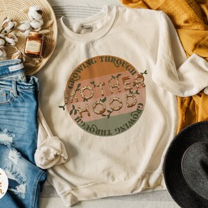 Growing Through Motherhood PNG for Sublimation Retro Mama Png, Boho ...