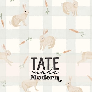 "Aquarell Frühling Ostern karierte ""Seamless Pattern File"" - grün karierte Hase Karotte Muster, Pastell Ostern nahtlose Kinder Muster."