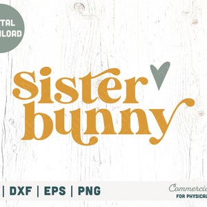 Arquivo de corte SVG da irmã coelhinha - Retro boho Páscoa svg, irmã mais velha Páscoa svg, irmão correspondente svg, primavera svg - uso comercial, arquivo digital