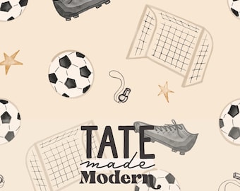 Soccer Seamless Pattern File - watercolor ivory neutral soccer season seamless pattern, vintage soccer kids fabric pattern