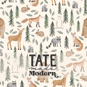 Fichier de modèle sans couture aquarelle animaux des bois - modèle sans couture de forêt blanche ivoire, cerf, renard, ours, modèle enfants sans couture de raton laveur