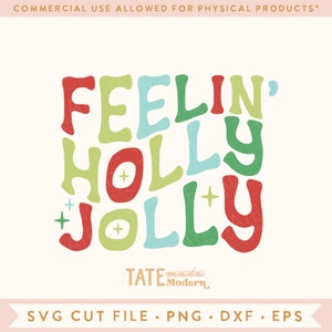 Feelin' Holly Jolly Retro SVG plik do cięcia, świąteczna radość svg, świąteczna mama svg, Retro świąteczna sublimacja PNG - Użycie komercyjne, Plik cyfrowy
