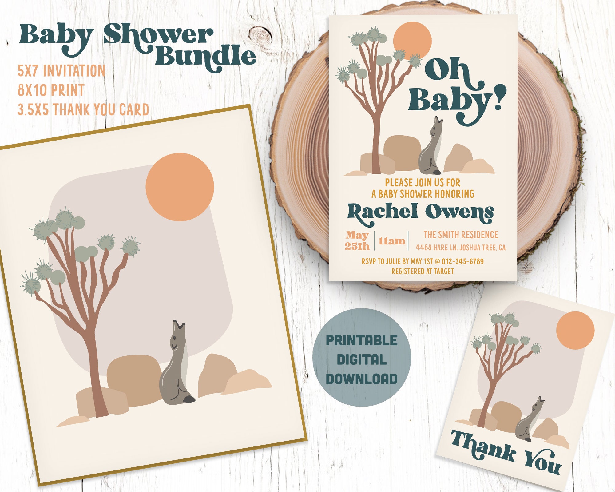 PRINTABLE Boho Desert Baby Shower Invitation Bundle Etsy España