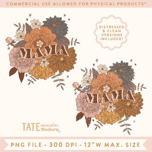 MAMA retro boho autunno floreale PNG per sublimazione - Retro bouquet floreale autunnale png, mamma e me autunno png - Uso commerciale, file digitale
