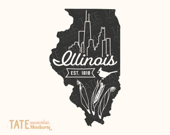 Vintage Illinois SVG cut file - Illinois home svg, Illinois state symbols svg, midwest svg, Illinois map svg - Commercial Use, Digital File