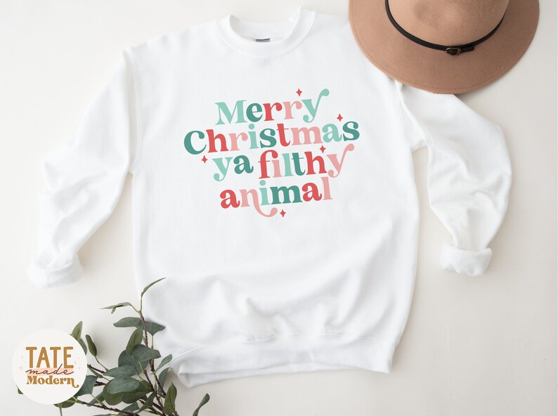 Merry Christmas ya filthy animal Retro SVG cut file, funny christmas shirt svg, funny Christmas quote png - Commercial Use, Digital File image 2