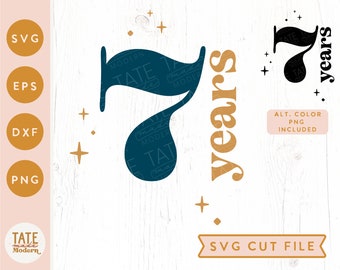 7 years SVG cut file - retro seventh birthday shirt svg, retro 7th birthday svg, 7 year old png - Commercial Use, Digital File