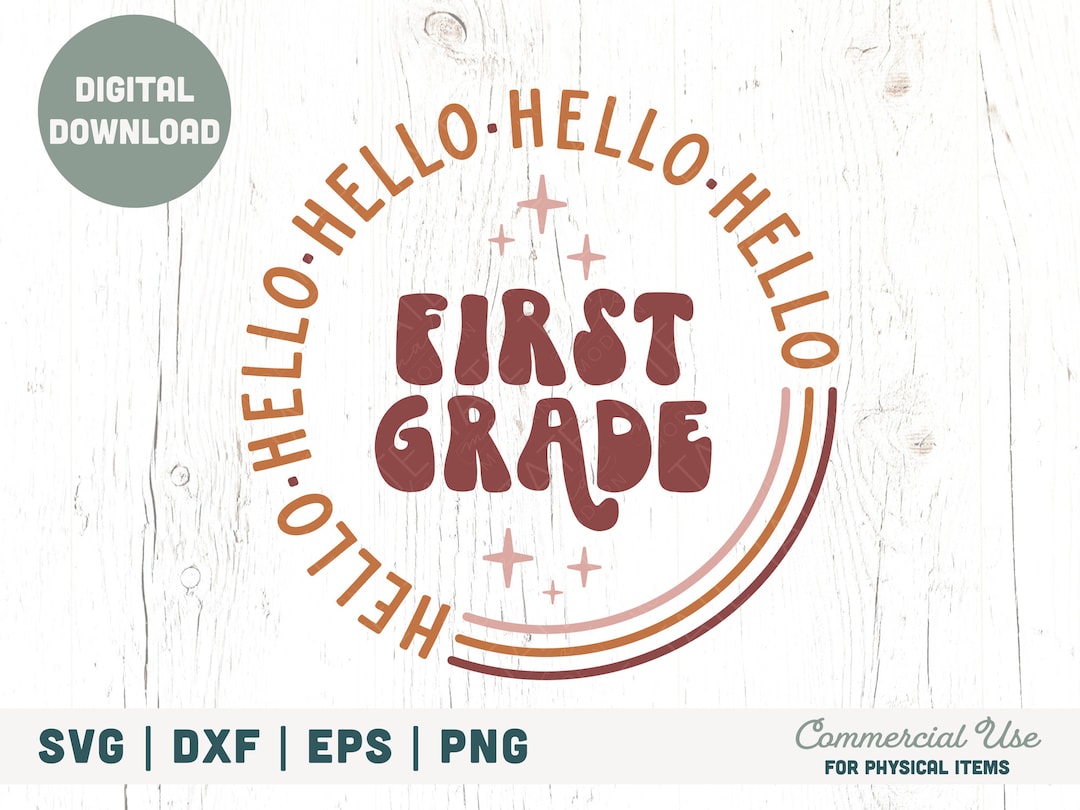 Hello First Grade SVG Cut File - Retro Back to School Svg, Retro First ...