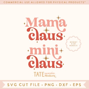 Mama Claus Mini Claus Retro SVG paquet de fichiers coupés, Noël bébé svg, Noël maman svg, Maman et moi vacances svg - Utilisation commerciale, Fichier numérique