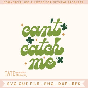 Can't catch me Retro SVG coupe file - rétro St. Patricks Day svg, boy St Patricks png, retro lutin svg - usage commercial, fichier numérique
