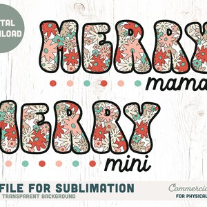 MERRY mama & mini retro PNG para sublimación - Retro rosa navidad mamá y yo png, rosa rojo vacaciones png - Uso comercial, Archivo digital