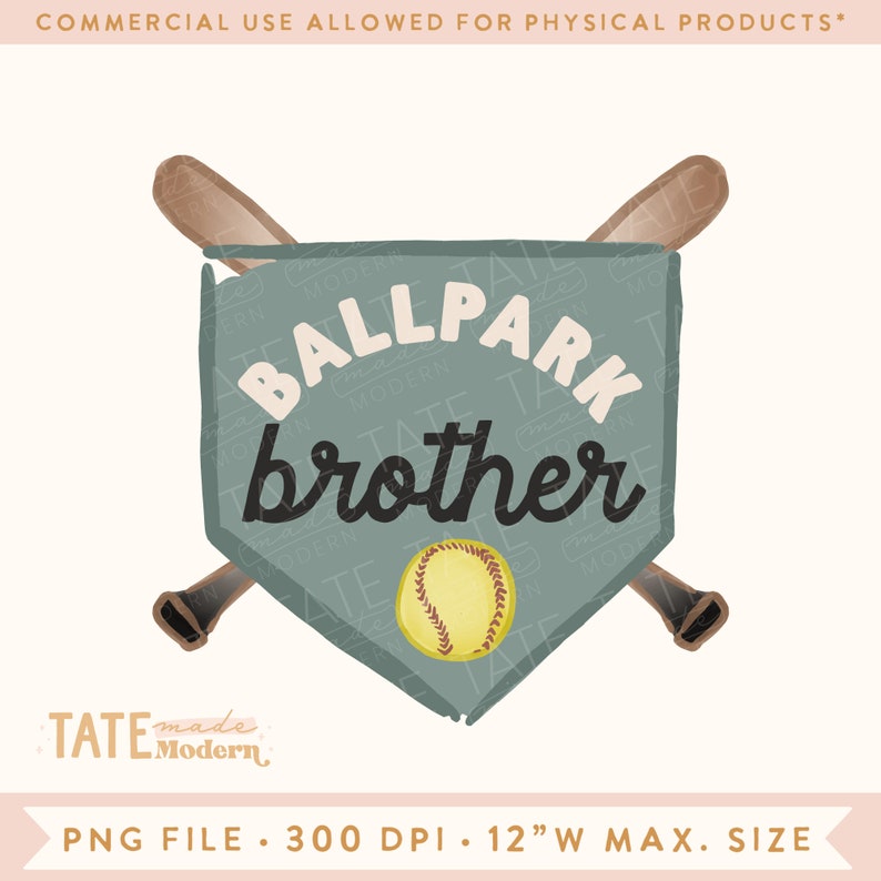 Ballpark Brother PNG file watercolor softball png, softball kid png, green softball png Commercial Use, Digital File image 1