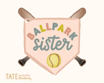 Ballpark sister PNG file - watercolor softball png, softball girl png, pink softball sister png - Commercial Use, Digital File