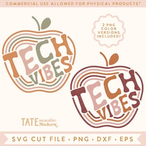 Tech Vibes Retro SVG cut file - technology teacher shirt svg, computer teacher svg, back to school svg - Commercial Use, Digital File