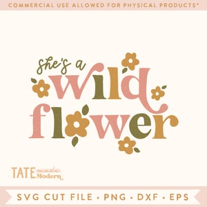 elle est un fichier coupé SVG de fleurs sauvages - Rétro boho printemps svg, ferme de fleurs svg, rétro floral png, rétro été svg - Utilisation commerciale, Fichier numérique