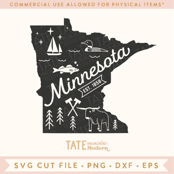 Vintage Minnesota SVG cut file - Minnesota home svg, Minnesota state symbols svg, Minnesota map svg - Commercial Use, Digital File