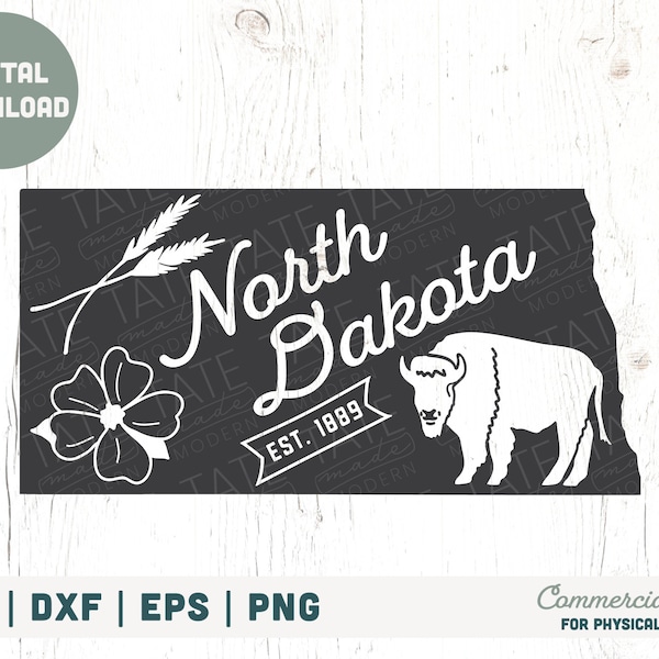 Vintage North Dakota SVG cut file - North Dakota state symbols svg, North Dakota map png, midwest svg - Commercial Use, Digital File