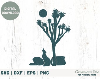 Desert Landscape SVG cut file - Coyote Joshua Tree svg, Southwest svg, California retro svg, palm desert svg - Commercial Use, Digital File